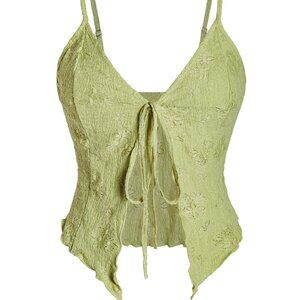 Y2K Women's Asymmetric Hem Cami Crop Top Backless Tie Front Ruffle Trim Slim Fit